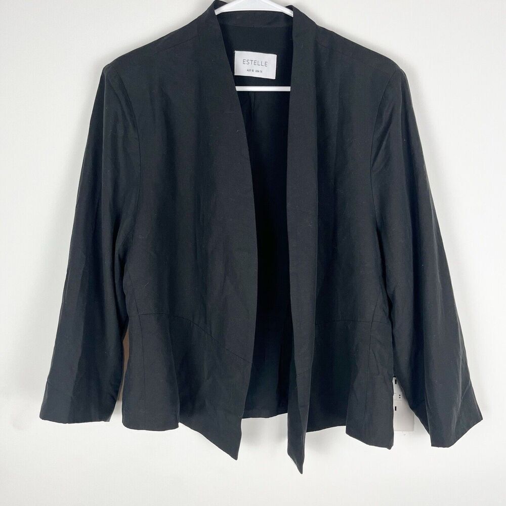 Estelle Black Linen Lyocell Open Blend Blazer 1X
